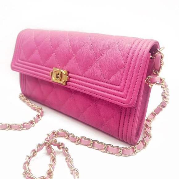 Authentic CHANEL Boy CC Flap Lambskin Wallet Chain Shoulder Crossbody Pink Gold - Picture 5 of 15